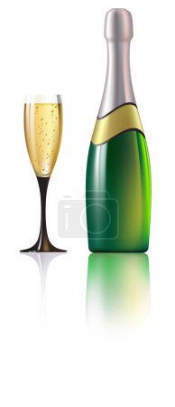 Téléchargez les illustrations : Illustration vectorielle d'une bouteille et d'un verre - en licence libre de droit