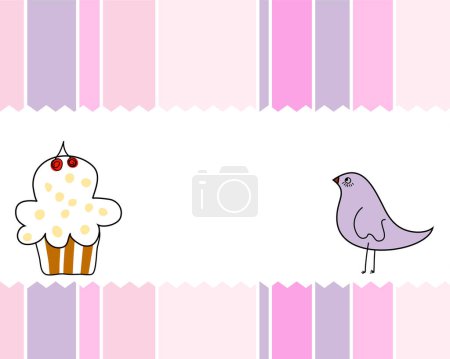Téléchargez les illustrations : Motif coloré sans couture avec oiseau et muffin - en licence libre de droit