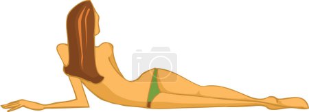Téléchargez les illustrations : Illustration vectorielle de dessin animé de jeune femme couchée, vue de dos, isolée sur fond blanc. illustration - en licence libre de droit