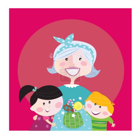Ilustración de Familia feliz de mamá y niños - Imagen libre de derechos