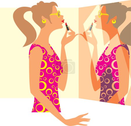 Illustration for Woman putting on lipstick - Royalty Free Image