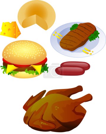 Ilustración de Vector conjunto de carne y alimentos a la parrilla - Imagen libre de derechos
