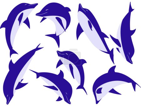 Téléchargez les illustrations : Ensemble de dauphins bleus - en licence libre de droit