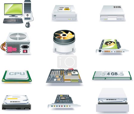 Illustration for Computer hardware set, vector icons - Royalty Free Image