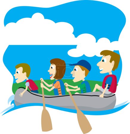 Téléchargez les illustrations : Personnes dans le bateau, illustration de dessin animé mignon - en licence libre de droit