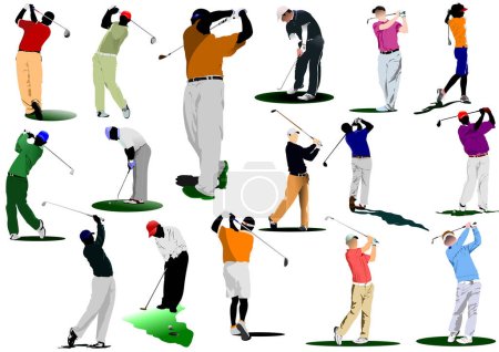 Illustration for Set of illustration golf players isolated on white - Royalty Free Image