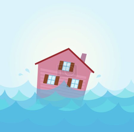 Illustration for House with waves on sea water vector illustration design - Royalty Free Image