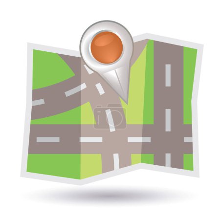 Téléchargez les illustrations : Broche de carte avec icône de route, illustration vectorielle - en licence libre de droit