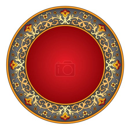 Ilustración de Marco redondo rojo con adorno dorado. aislado en blanco. ilustración vectorial. - Imagen libre de derechos