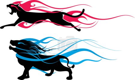 Ilustración de Animales corriendo con llamas, ilustración vectorial moderna - Imagen libre de derechos