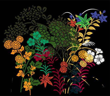 Ilustración de Flores abstractas sobre fondo negro - Imagen libre de derechos