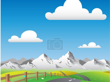 Ilustración de Paisaje con ilustración vectorial de montañas - Imagen libre de derechos