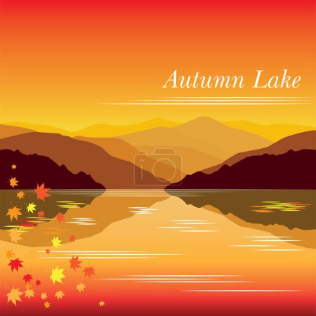 Ilustración de Lago de otoño con lago de montaña. ilustración vectorial. - Imagen libre de derechos