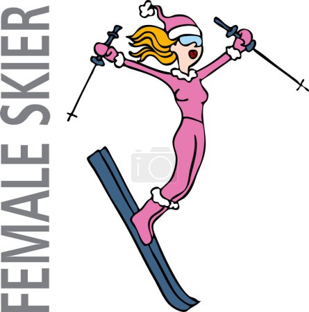 Illustration for Winter girl skiing. vector illustration - Royalty Free Image