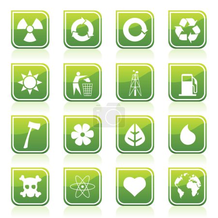 Téléchargez les illustrations : Icônes environnementales en vert - en licence libre de droit
