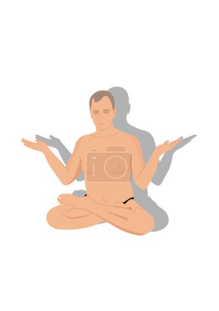 Illustration for Young man sitting in lotus pose and meditating on a white background. - Royalty Free Image