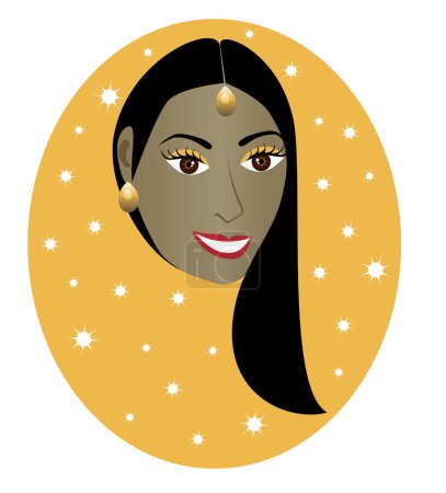 Ilustración de Vector chica bastante india sobre fondo dorado - Imagen libre de derechos