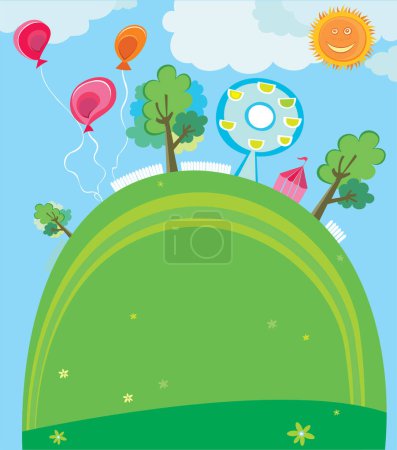 Illustration for Colorful summer landscape with balloons, trees and clouds - Royalty Free Image