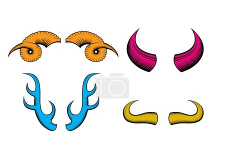 Illustration for Animals horns  set, isolated - Royalty Free Image