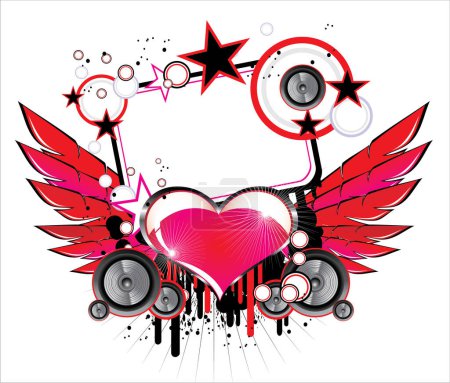 Téléchargez les illustrations : Coeur avec ailes, thème musical - en licence libre de droit