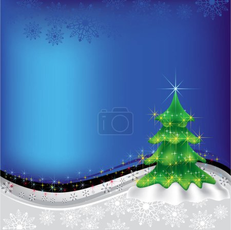 Téléchargez les illustrations : Arbre de Noël sur fond abstrait bleu - en licence libre de droit