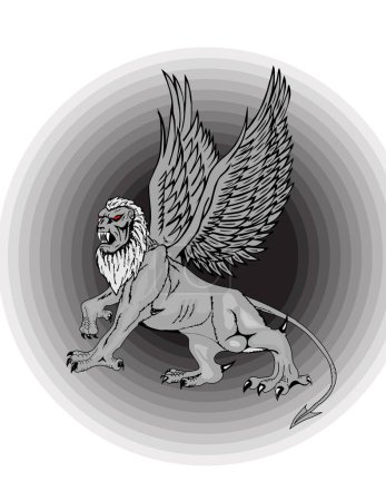 Téléchargez les illustrations : Image vectorielle de l'aigle avec ailes et ailes. image en noir et blanc - en licence libre de droit