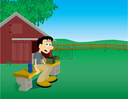 Illustration for Man sitting on the lawn with a dog - Royalty Free Image