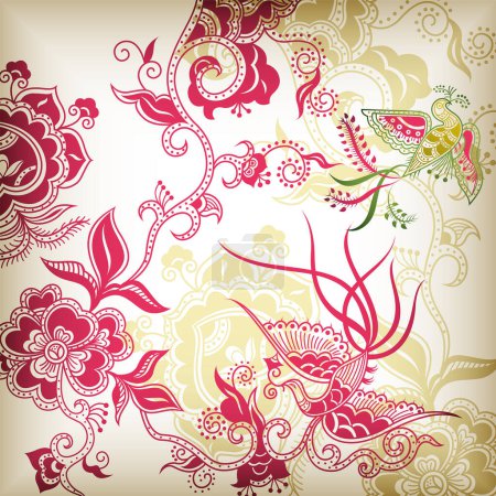 Ilustración de Ornamento floral en estilo grunge - Imagen libre de derechos