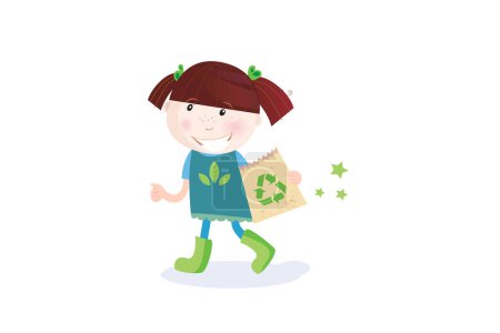 Ilustración de Niña con bolsa de reciclaje - Imagen libre de derechos