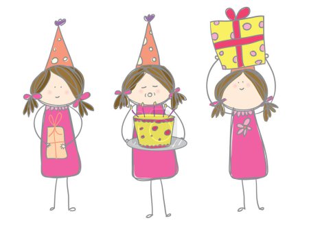 Téléchargez les illustrations : Fille mignonne fête d'anniversaire - en licence libre de droit