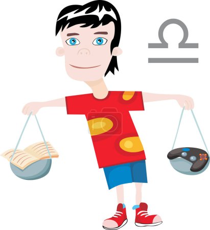 Illustration for Boy holding weight scales - Royalty Free Image