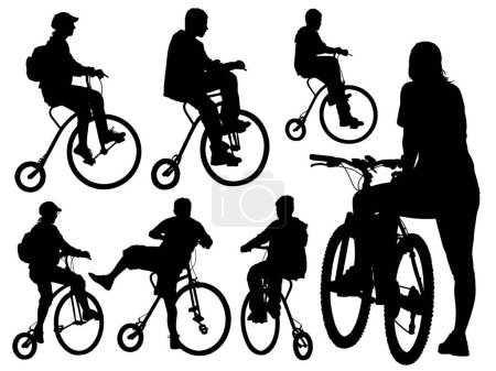 Illustration for Silhouettes of people on a bicycles, set - Royalty Free Image