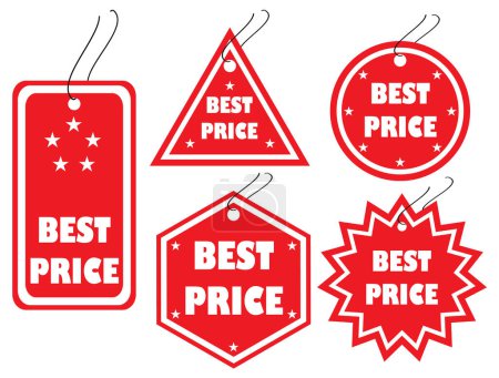 Ilustración de Conjunto de etiquetas de precio rojo con texto mejor precio - Imagen libre de derechos
