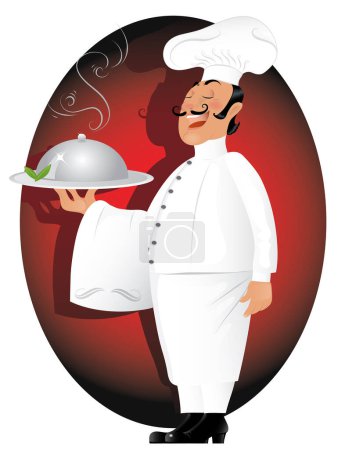 Illustration for Illustration of chef in uniform and uniform with tray - Royalty Free Image