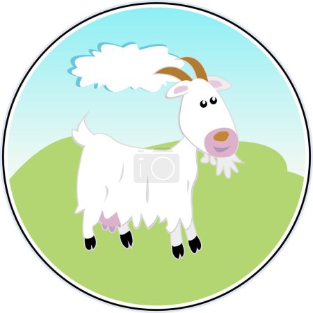 Téléchargez les illustrations : Chèvre mignonne sur un fond de pelouse - en licence libre de droit