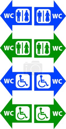 Téléchargez les illustrations : Symboles de toilettes bleus et verts sur fond blanc - en licence libre de droit