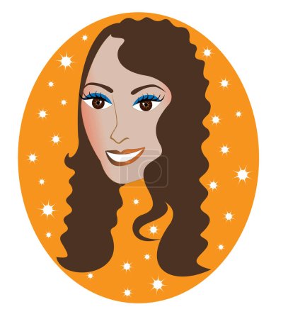 Illustration for Vector pretty hispanic or middle eastern girl with orange background. - Royalty Free Image