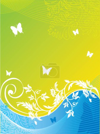 Ilustración de Fondo vectorial con mariposas y patrón floral - Imagen libre de derechos