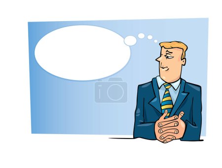 Ilustración de Pensando personaje de dibujos animados hombre de negocios con burbuja de habla - Imagen libre de derechos