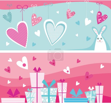 Téléchargez les illustrations : Carte de vœux de Saint Valentin avec des personnages de dessin animé mignons. - en licence libre de droit
