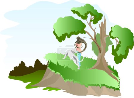 Illustration for Girl with dog in nature, modern vector illustration - Royalty Free Image