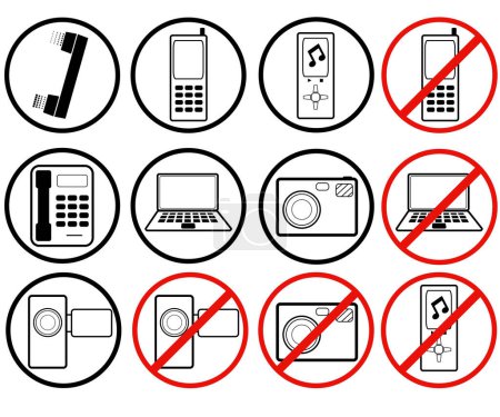 Illustration for Set of icons electronic Devices not allowed isolated on white - Royalty Free Image