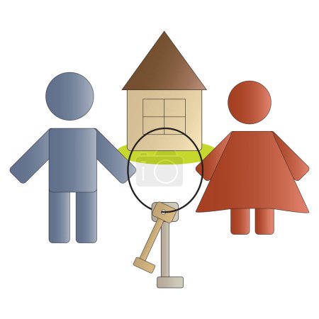 Ilustración de Pareja sosteniendo las llaves de la casa. - Imagen libre de derechos