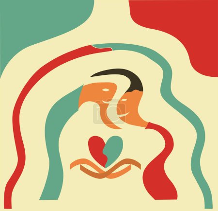 Ilustración de Moderno cartel abstracto colorido con pareja de amor - Imagen libre de derechos