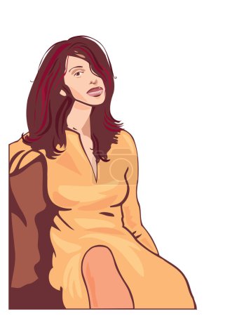 Illustration for Woman with red hair sitting on a armchair. vector illustration - Royalty Free Image