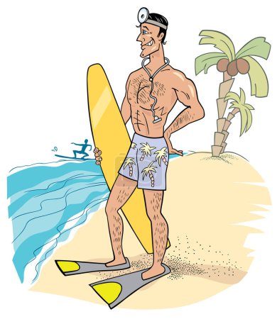 Téléchargez les illustrations : Homme avec planche de surf, illustration vectorielle. - en licence libre de droit