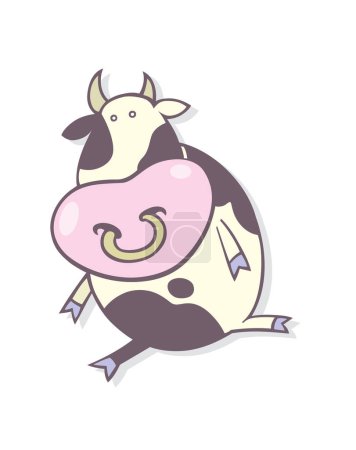 Téléchargez les illustrations : Icône de vache mignonne, style dessin animé - en licence libre de droit