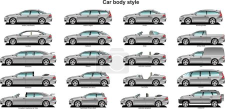 Téléchargez les illustrations : Ensemble de voiture avec différents types de carrosserie. - en licence libre de droit