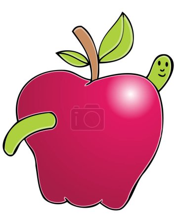 Illustration for Red apple with worm , illustration, vector on white background - Royalty Free Image
