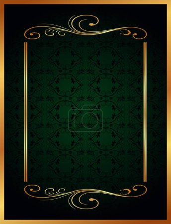 Ilustración de Marco de oro vintage sobre fondo verde oscuro con lugar para el texto. ilustración vectorial. - Imagen libre de derechos